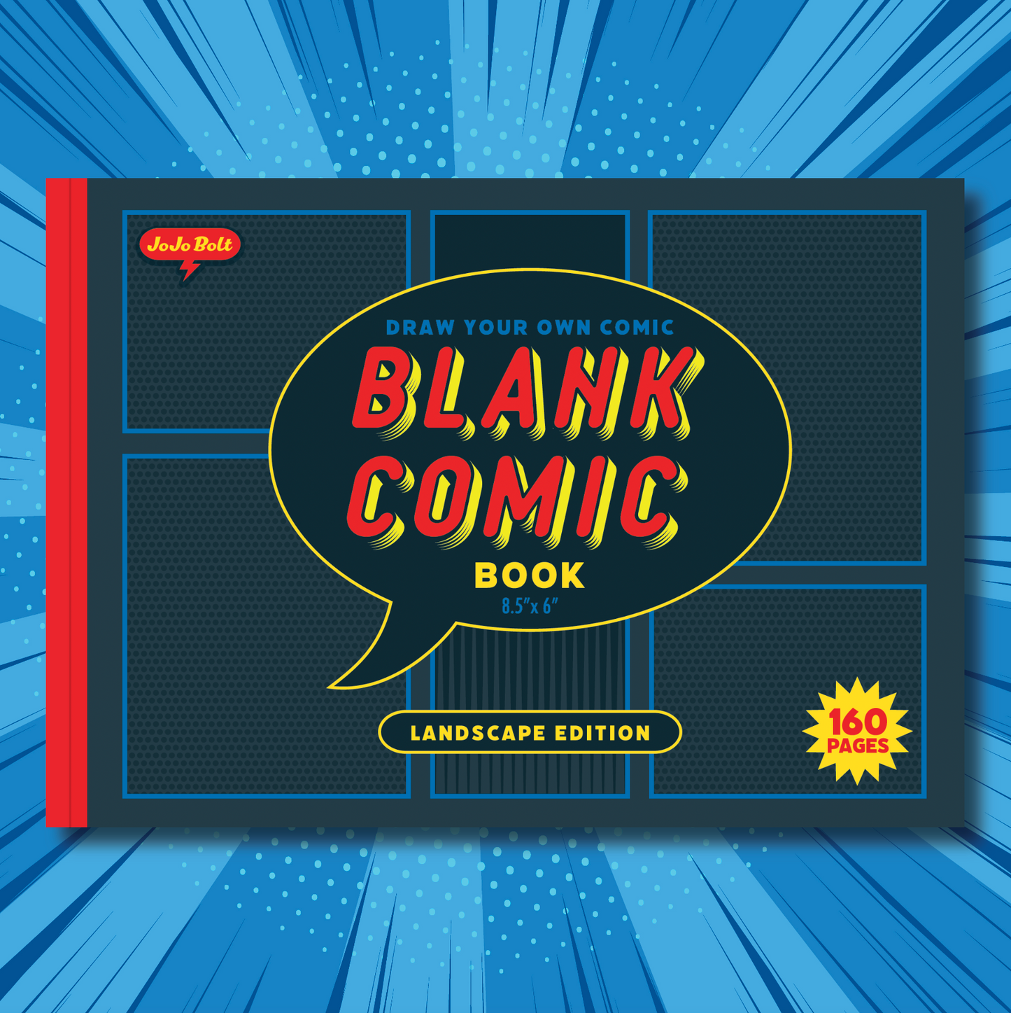 JoJo Bolt Blank Comic Book: Draw Your Own Comic, 160 Pages of Blank Comic Book Panels, Landscape Edition